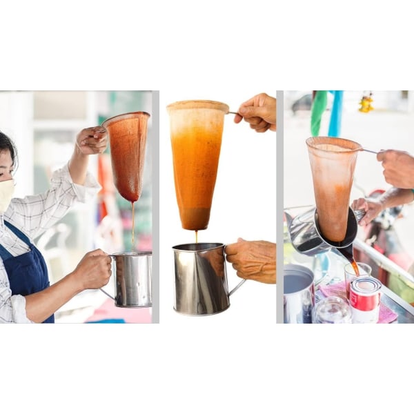 Stor gjenbrukbar kaffe/tefilter i tradisjonell thailandsk stil, kaffefilter, stofftefiltersokk, hell over kaffedripperfilter