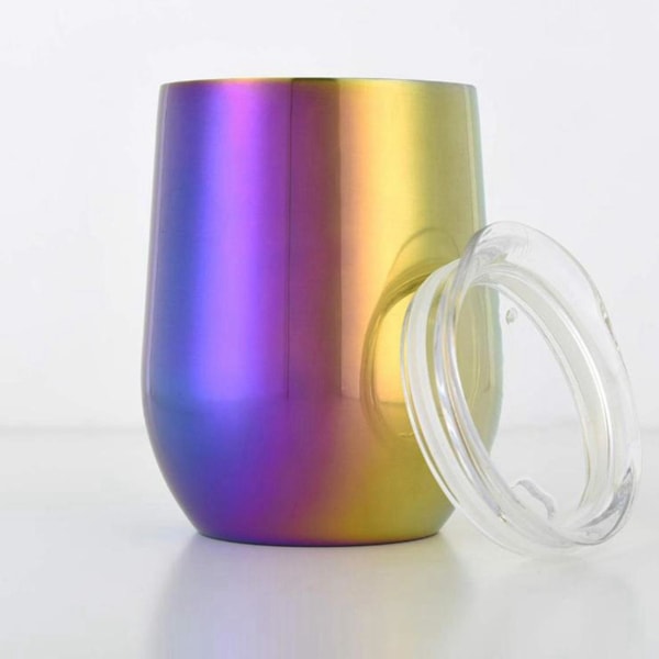 2x 12 Oz Dekket Glass: Dobbelt Vakuumisolert Rustfritt Stålkopp, Regnbuefarge