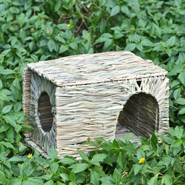 Stort gräshus för kaniner, handgjorda naturgräs hopfällbar sänghydda med öppningar Lekstuga för kanin marsvin Ch