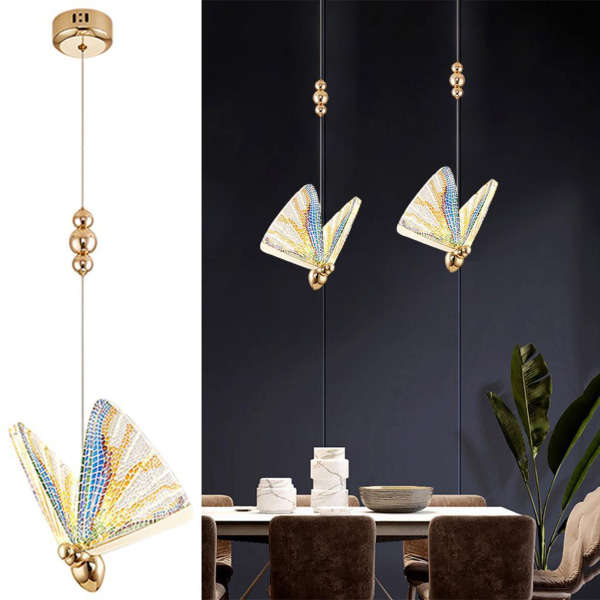 Pendel Iron Creative Butterfly Lamp Hængende Lampe Loftslys（Varmt Lys）