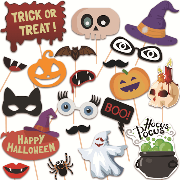 20 kpl Halloween-juhlan korttimaskit, kurpitsaphotobooth-rekvisiitat, valokuvaustarvikkeet, asusteet, rekvisiitat