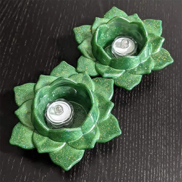 2 st Lotus Tealight Ljusstake Resin Formar, Blomma Ljusstake Epoxi Gjutning Silikonformar för DIY Smyckeskrin, Prydnadsföremål