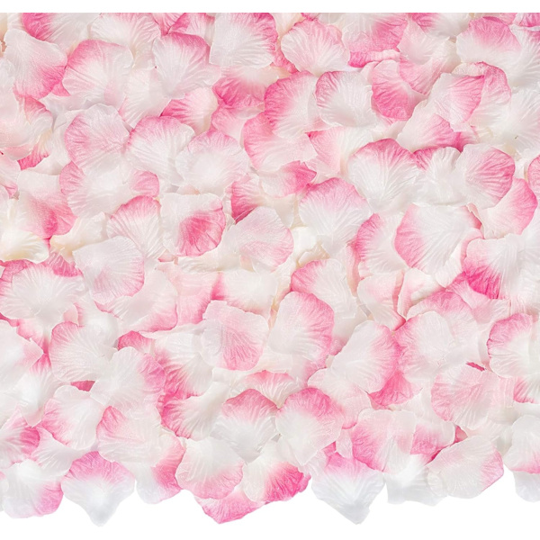 1000 st Rosblad, Konstgjorda Blomsterblad, för Romantisk Kväll, Bröllop, Evenemang, Fest, Alla hjärtans dag Dekoration (1000 st, Rosa & Vit)
