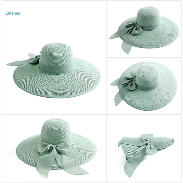 Solhatt med bred brem for kvinner, sammenleggbar floppy-hatt, sommer UV-beskyttelse strandlue C1 f mintgrønn C1 f mint Green