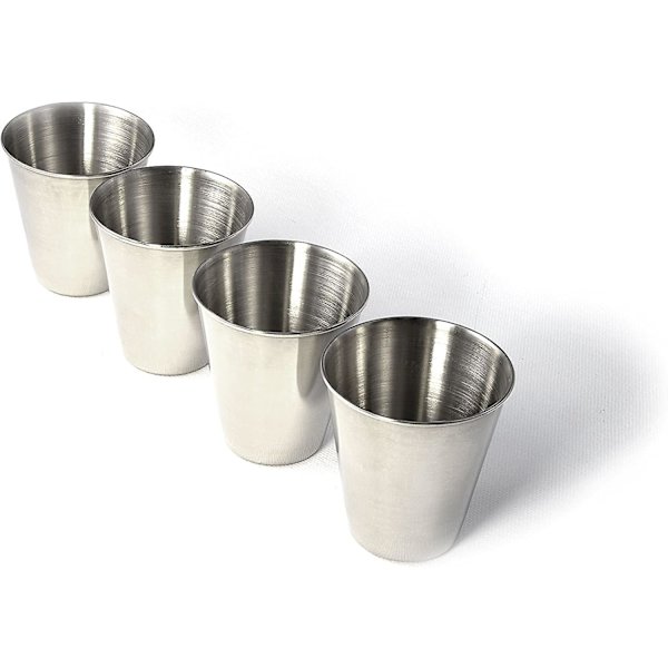 Sæt af 4 Schnapps Kopper 70ml Store Rustfrit Stål Shotsglas i Læderetui med Lynlås