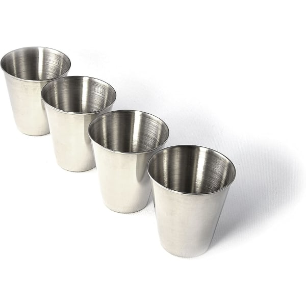 Set med 4 Schnappskoppar 70ml Stora Rostfria Skottglas i Läderfodral med Blixtlås