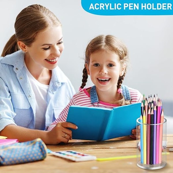 Rund Akryl Penneholder Klar Skrivebords Penneholderkopp Sminkebørsteholder Akryl Blyantkopp Kontorrekvisita Organizer for Skole Kontor