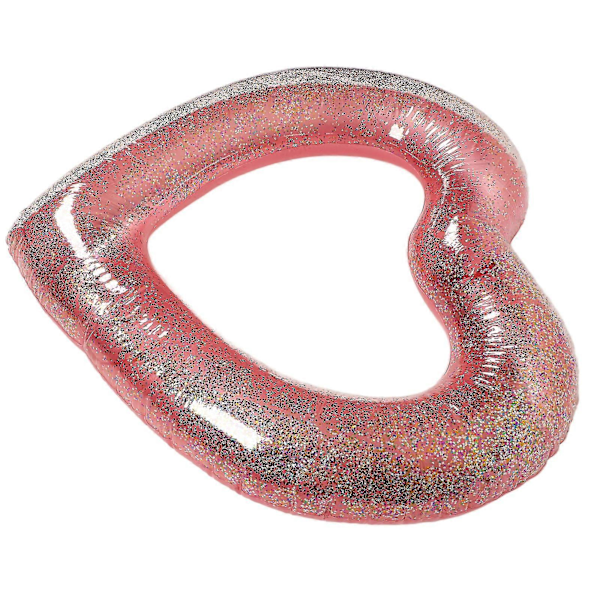 RYO_Roséguld Paljetter Hjärta Form Badring Glitter Uppblåsbara Hjärta Pool Flyter För Barn Vuxna 90CM