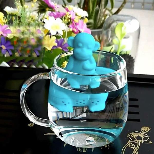 Nique Eläimen Muotoinen Juomasuodatin Söpö Sarjakuva Apina Silikoni Tee Suodatin Infuser Siivilä Tee Tarvikkeet (2kpl, Punainen+sininen)