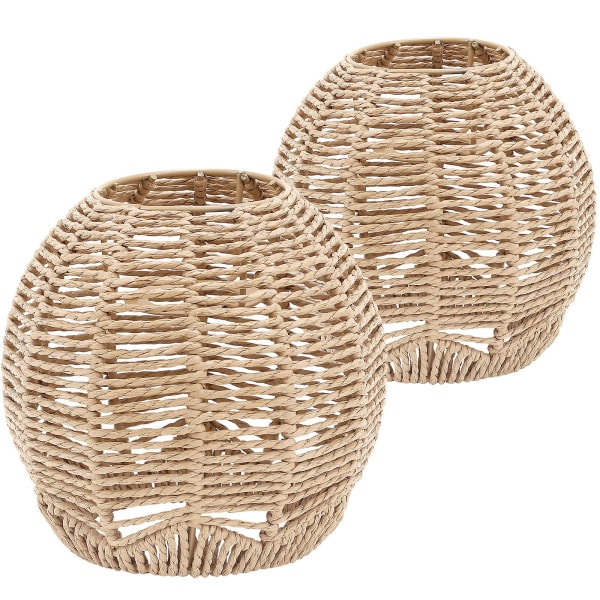 2 stk Rattan Hengelamper Små Lampeskjermer Rattan Kurv Lampeskjerm Rattan Lampedeksel Lysekrone L Khaki 15x15cm