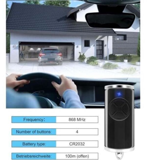 Erstatningsfjernbetjening til garageport til Hörmann HSE4 BS, 868 MHz 4-knaps håndsender med blå LED