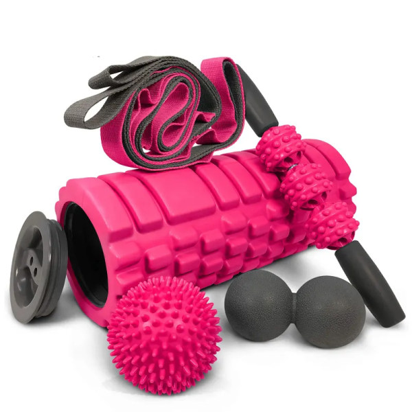 Foam Roller set innehåller massagerulle med ihålig kärna med ändkapslar, muskelrullsticka, stretchrem, dubbel lacrosse-jordnöt, plantar fasciit B