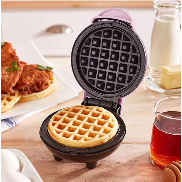 Cirkelformad Mini Våffeljärn Röd för Klassisk Rostfritt Stål Hushålls El-Kaka Maker 350W för Pankakor Kex för