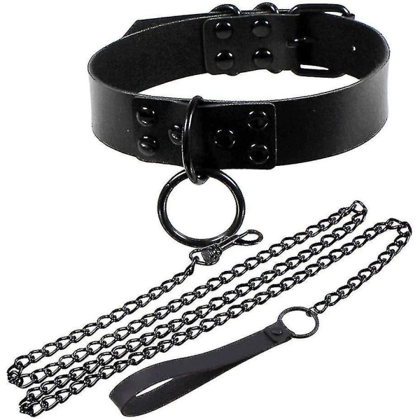 Læder Halskæde Cirkel Kvinder Læder Choker Metal Ring Choker