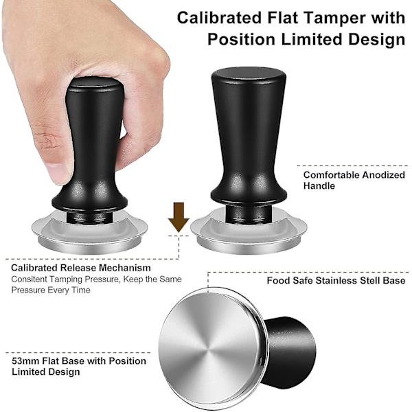 53mm Kalibrerad Espresso-Kaffetamper med Fjäderbelastad Positionsbegränsad Design Konstant Tryck