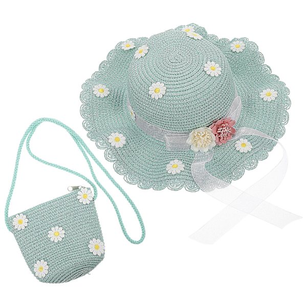 1 Set Kesä Vauvan Hengittävä Hattu Olkihattu Olkikassi Ihastuttava Olkalaukku Mintunvihreä 32.5X32.5CM Mint Green 32.5X32.5CM