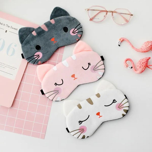 Sööt Unimaskit 3 kpl Piirretty Kissa Koiran Kasvot Silmäpeite Hauska Eläin Unimaskit Pehmeä Kevyt Yö Unimaskit Kitty (Kissa)