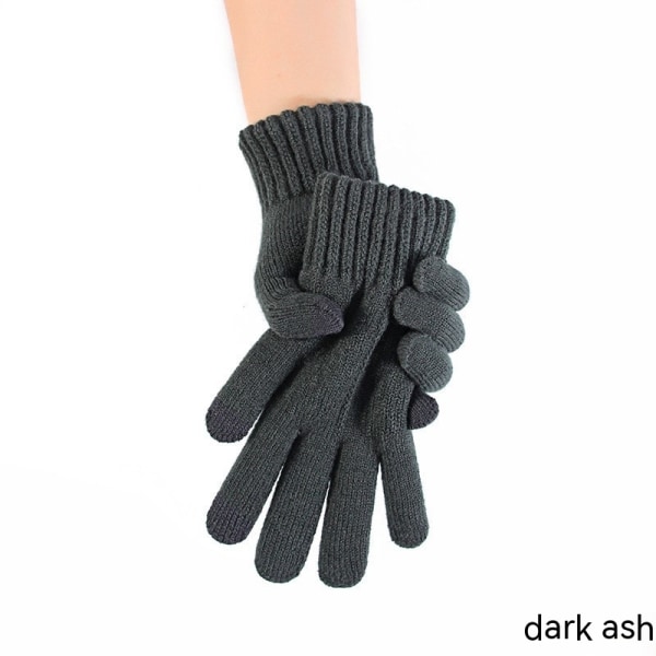 Vinterhandskar Pekskärm Dual-Layer Elastisk thermal stickad Foder Varma handskar för kallt väder gray leaves Male/Young Student
