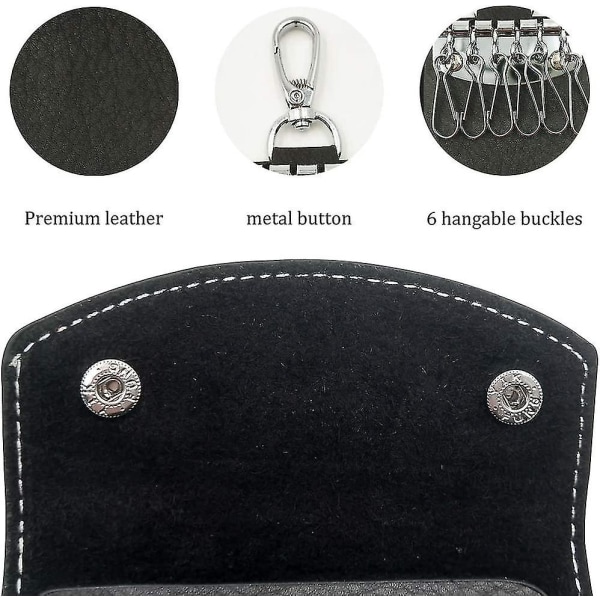 Nyckelfodral i Läder, Nyckelhållare i Läder Unisex Nyckelfodral Plånbok Nyckelring Svart 1 st)