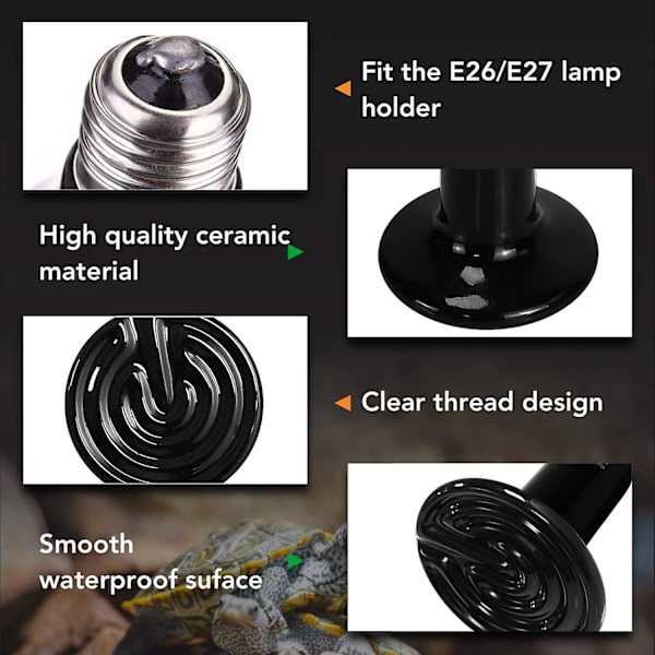 100W Varmelampe i Glasbeholder Keramik E27 Varmelampe til Dyr Reptil Skildpadde