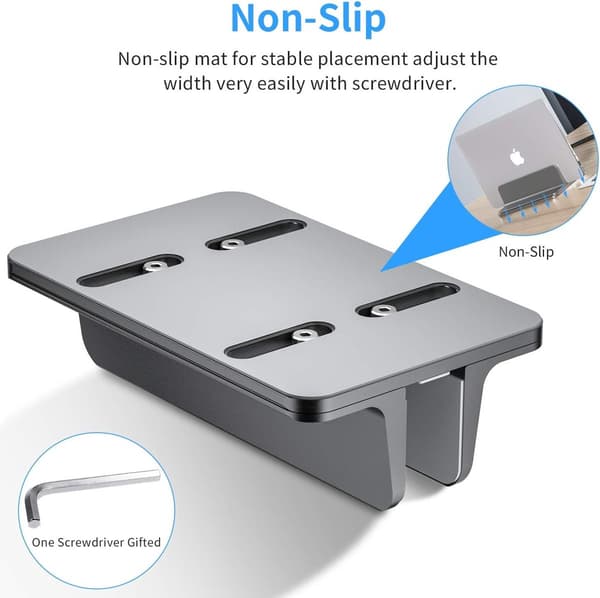 Vertikalt laptopställ, justerbart skrivbordsstativ i aluminium för platsbesparing med repskyddande silikonkuddar för 10–17 tums laptops, grått