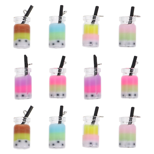 12 kpl Maitotee-riipuksia Miniatyyri Maitotee Hartsi Riipus DIY Korujen Valmistukseen Sekalaiset Värit 1.8X1CM Assorted Color 1.8X1CM
