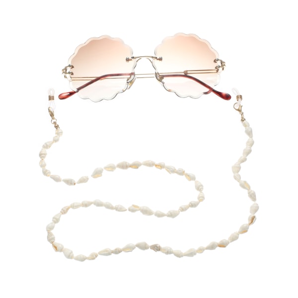 Fashion Shell Beaded solglasögonkedja, dekorativ solglasögonkedja för kvinnor, vit, 75 cm