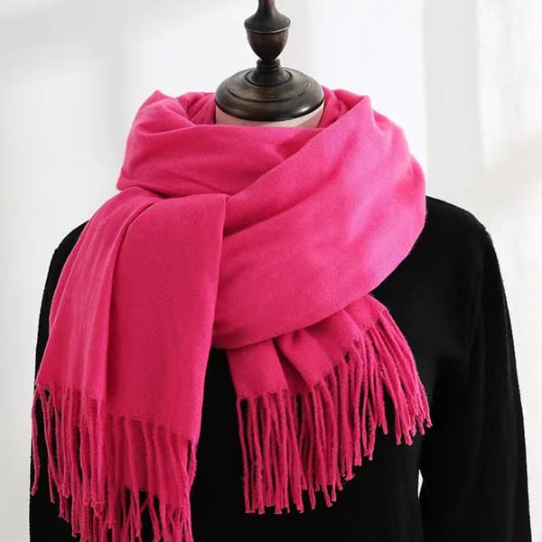 Dame vævet tørklæde, blød imiteret kashmir (polyester), varmt langt frynset sjal til efterår og vinter, fuchsia, 70 x 200 cm Rose-pink