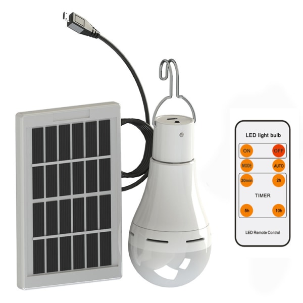 USB oppladbar LED-pære med klipskrok, solcellecampinglys med fjernkontroll, solcellelampe for camping, fotturer, innendørs, nødsituasjoner