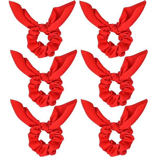 Punaiset satiinihiuslenkit Solmut Elastisen hiuslenkit Poninhäntäpidikkeet Hiukset sidotut nauhat Bunny Ear Scrunchies Tytöille Naisille (6 kpl)
