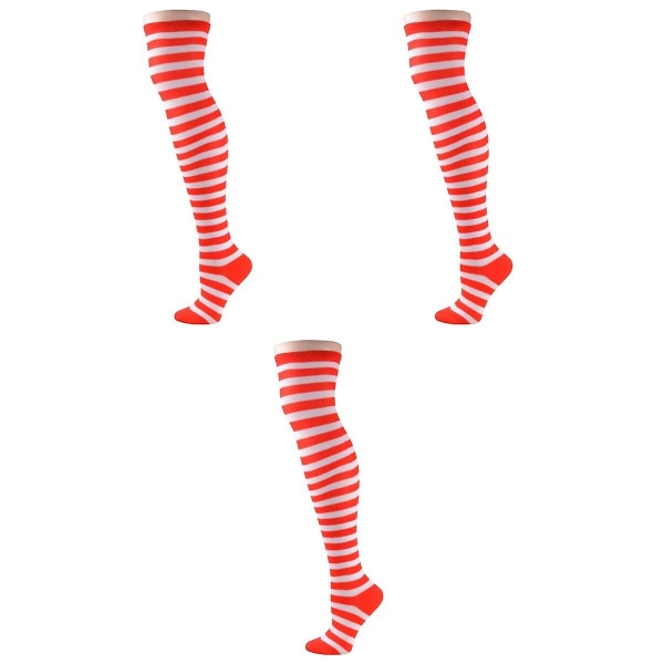 3 stk. Røde & Hvide Stribede Strømper Klovn Cirkus Fandango Kostume Cosplay Strømper (rød & hvid) 3 stk 3pcs