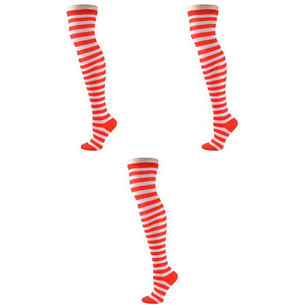 3 stk Røde & Hvite Stripe Sokker Klovn Sirkus Fantomi Dress Cosplay Sokker (rød & hvit) 3 stk 3pcs