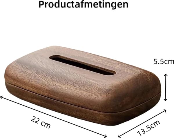 Servietboks i valnøddetræ med magnetisk låg, brødformet rektangulær servietholder til stue, soveværelse, kontor, bil, 22x13,5x5,5 cm