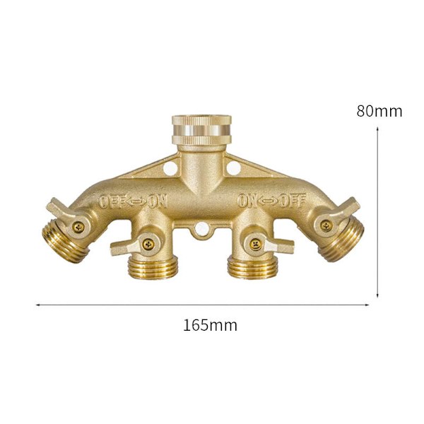 4-vejs Messing Slangedeler, Heavy Duty 4-vejs Have Slangeforbindelse 3/4 tommer, Solid 4-vejs Slange Adapter