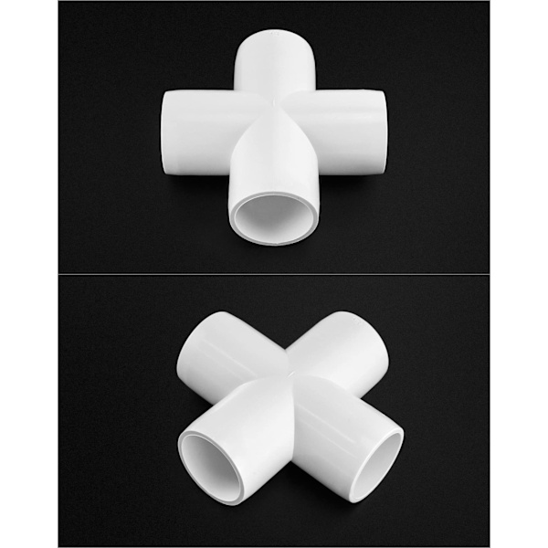 4-vejs 1\" kryds PVC-fitting, 8-pak PVC-fitting-stik, møbelkvalitet, til byggeri af møbler og PVC-konstruktioner, hvid