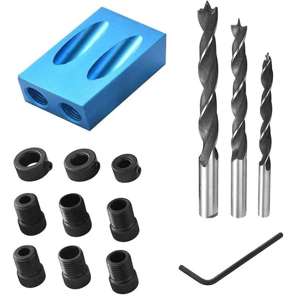 14 stk. Lommehuls Skabelon, 15 Menuiserie Guide Positioner Af Skrå Hul, Lokator Af Aluminiumlegering Skrå Hul Med Adapter Til Hul På 6/8/10mm