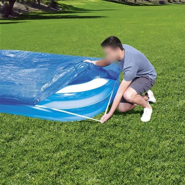 Rektangulärt poolskydd, PE-överdrag med rep, damm- och solskydd, vindtät design för rektangulära pooler, blå, 305 x 183 cm
