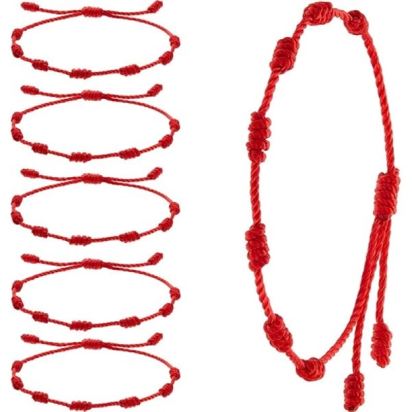 6 stykker røde strengarmbånd Rød snorarmbånd Justerbar rød knutestrengarmbåndamulett for beskyttelse, onde øyne og lykke til