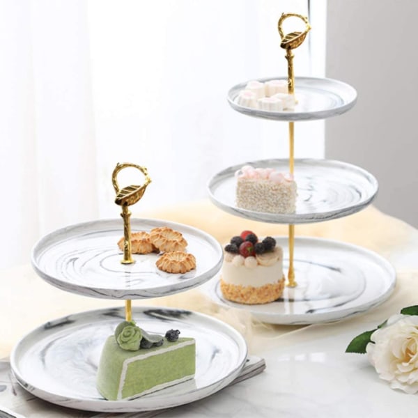 Cupcake Stativhandtag, 3-vånings Vintage Tårtserveringsservett Stativ Guld