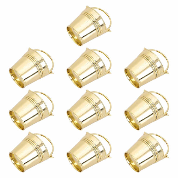 10 st Kids' Partytillbehör Pommes Frites Hink Candyförvaring Mini Tennplåt Metallhink Flowe Golden 8x5.5cm