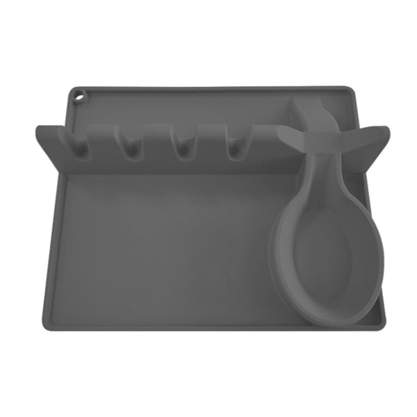 Kök 2 i 1 silikon skedhållare med dyna kompatibel med bänkskiva grå