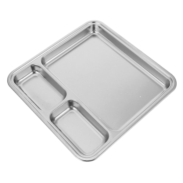 Rustfrit Stål Børnetallerkener Portionskontroltallerken Multi-gitter Madbakke Madbakke Sektion Metal Tallerken Silver 21X21CM