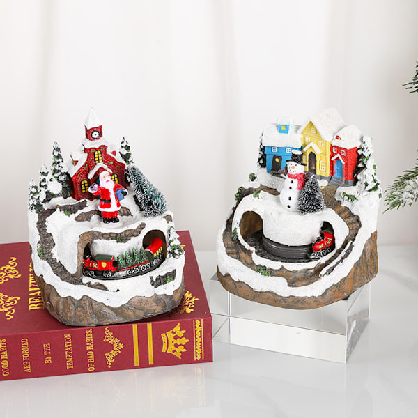 2 pcs Christmas Village Figurines Musical Snow Globe Christmas Collectible Buildings Decoration with Spinning