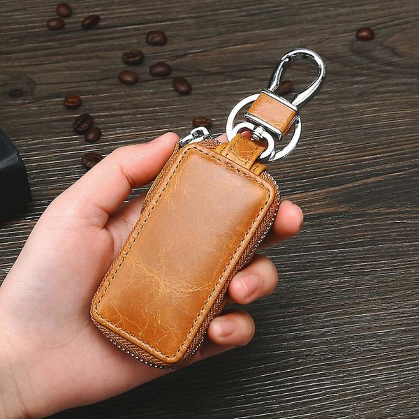 Bilnyckelskydd Universal koläder Bilfjärrnyckelfodral Case Case Case Nyckelring Case Smart case Clip, 1 pack brun