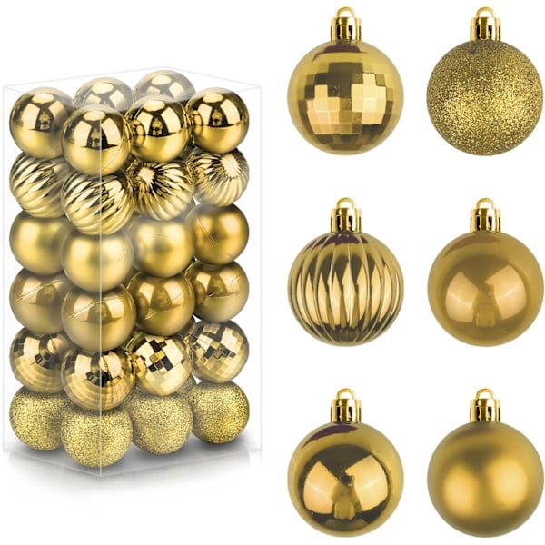 /Ryi/36-pack Julgranskulor, Okrossbara Julgranskulor, Guld Julgranskulor, Hängande Kulor för Julgransdekorationer
