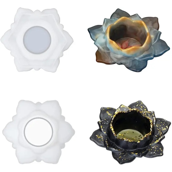 2 st Lotus Tealight Ljusstake Resin Formar, Blomma Ljusstake Epoxi Gjutning Silikonformar för DIY Smyckeskrin, Prydnadsföremål