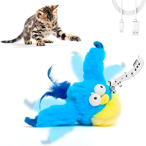 Interaktiv Kvittrande Fågel Katt Leksak med Fickor | USB Laddad Katt Fågel Leksak för Innekatter i Alla Åldrar | Beröringsaktiverad Fågel Leksak