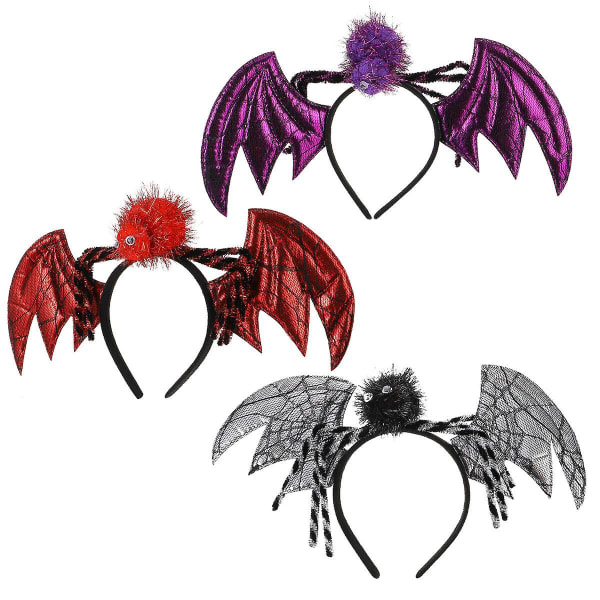 3 Pcs Girls Headbands Halloween Bat Headband Halloween Headdress Bat Cosplay PropRed Silver Purple35X17cm