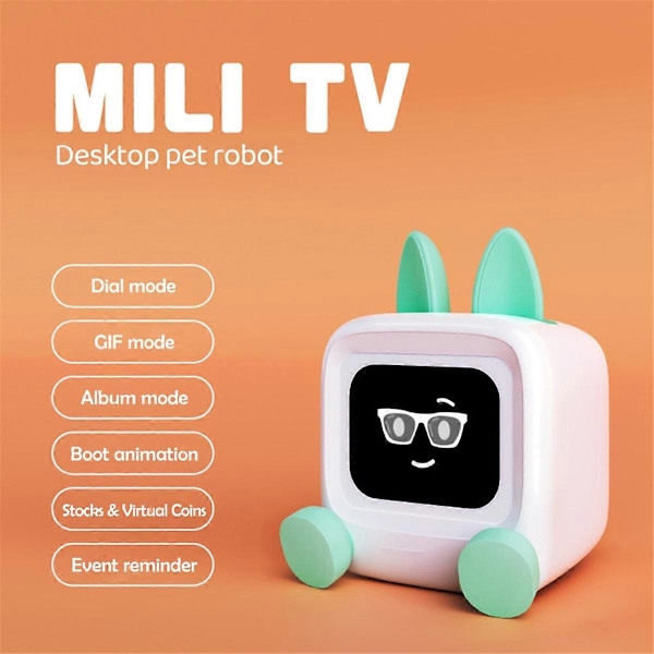 RYO_Mini TV Nattlys Skrivebordsdekorasjon Musikk Bluetooth Wifi APP Smart Kontroll Aksjer Bilder DIY Display B CyanBlue