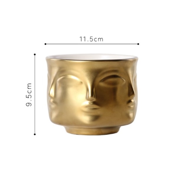 Dekorativ keramikkskål i gull med ansiktsmønster, smykkeholder og nøkkelholder, stuedekor vase